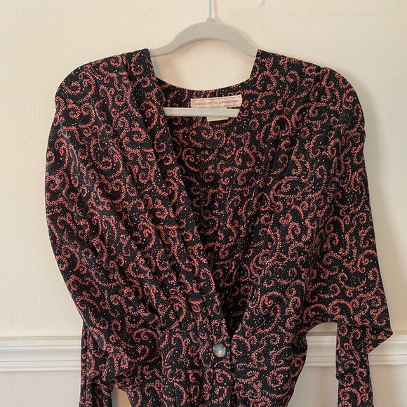 Vintage‎ 100% Silk Black and Pink Patterned Wrap Dress Size 12 - Picture 3 of 5